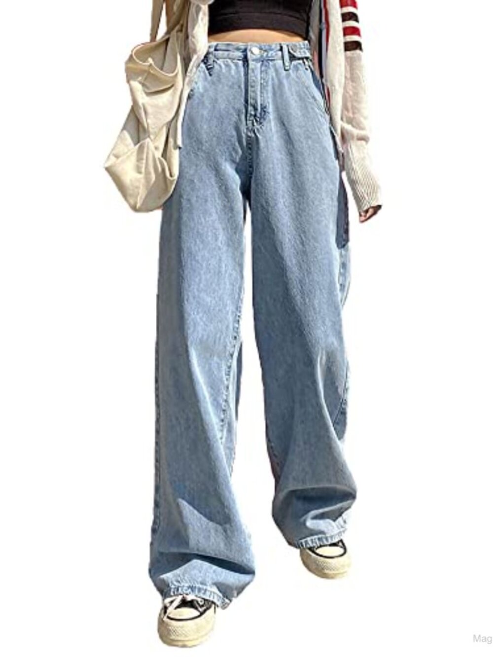 High Waist Baggy Boyfriend Jeans Wide Leg Distressed Denim Pants
